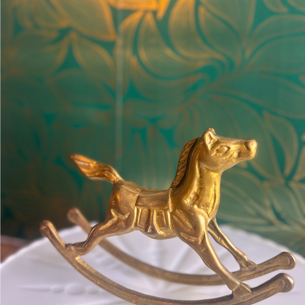 Vintage solid brass rocking horse sculpture